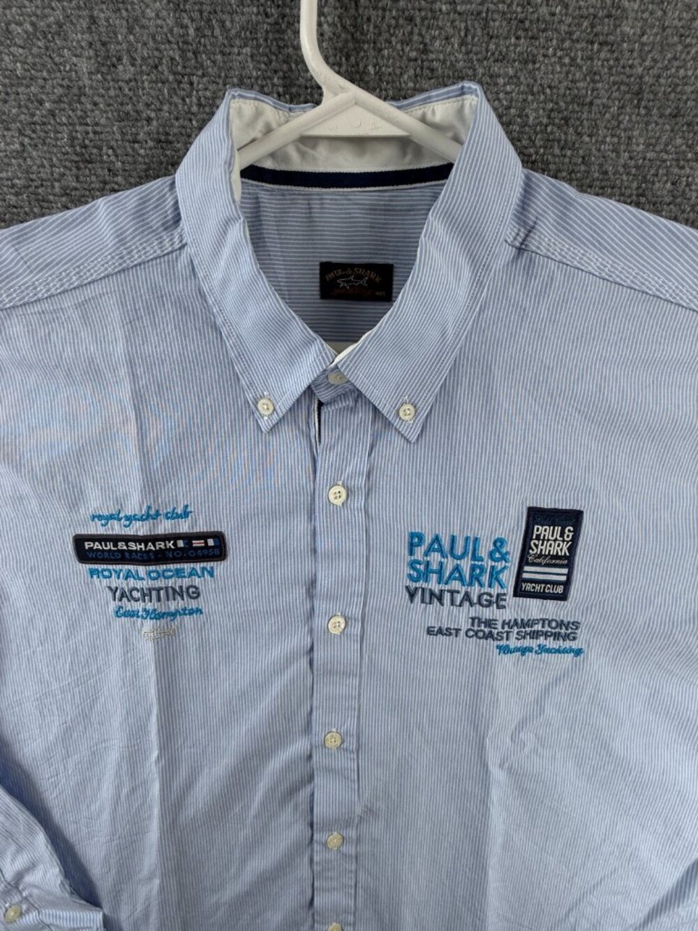 Paul & Shark Button-Down All Cotton Striped 4XL Blue Men Shirt Nautical Casual